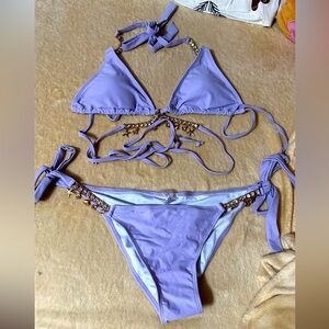 NWOT Purple bikini with gold beachy charm details